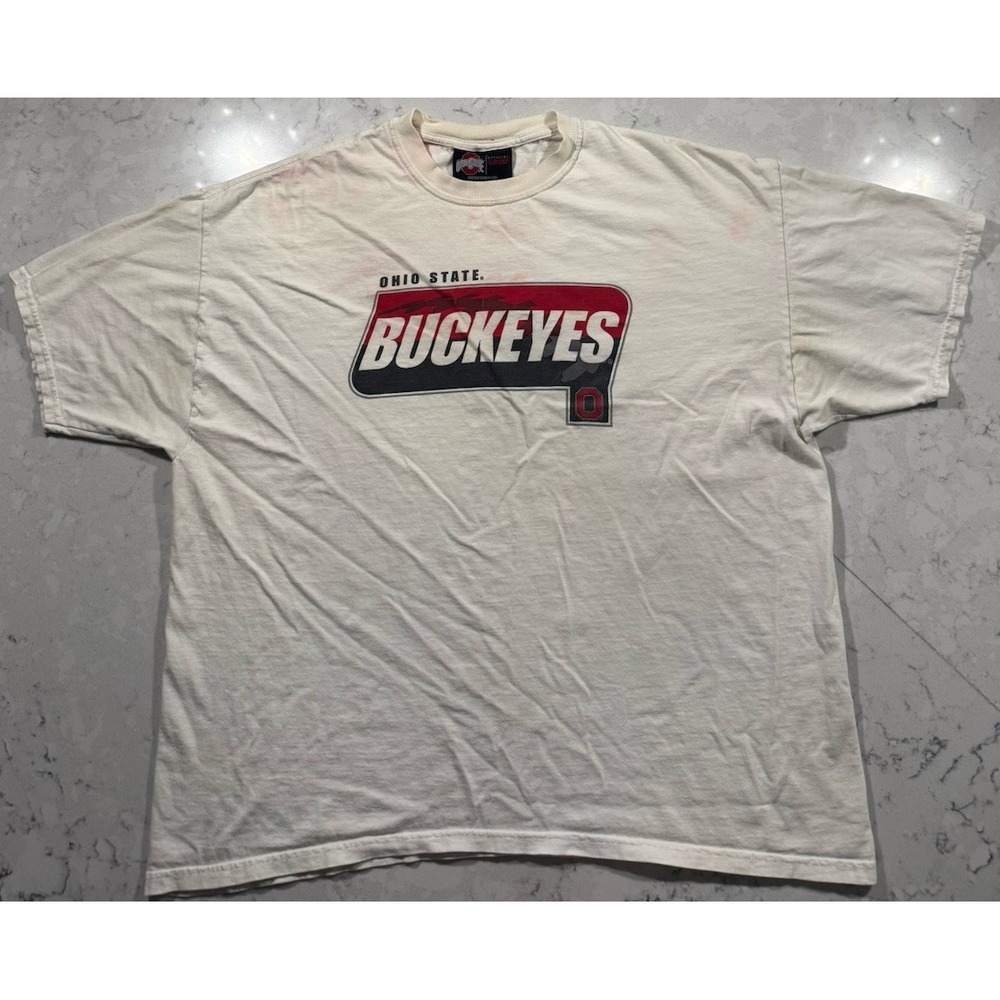 VTG 90s Ohio State Buckeyes T-Shirt Mens 2XL XXL White Red Brutus Buckeye NCAA